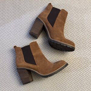 Crevo Chestnut Suede Chelsea Block Heel Ankle Boots